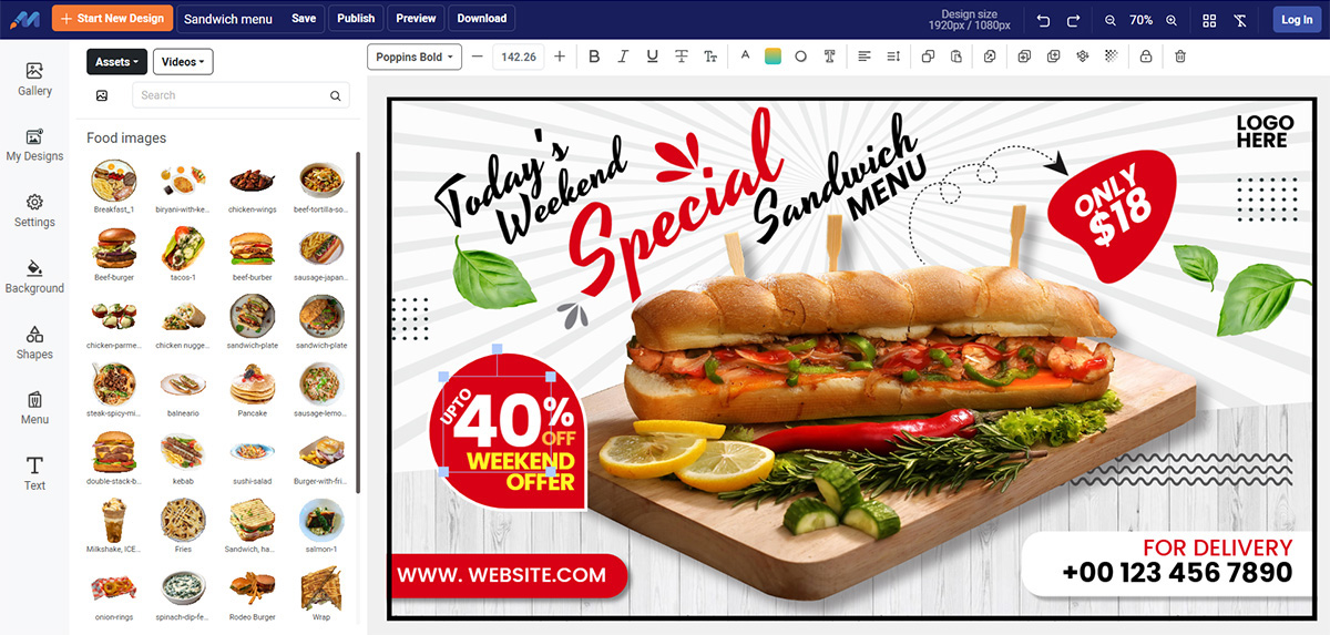 MenuRepo menu design online editor interface