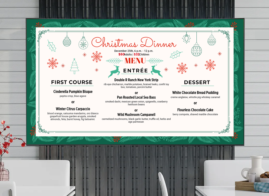 MenuRepo | Christmas Eve special restaurant digital menu board template