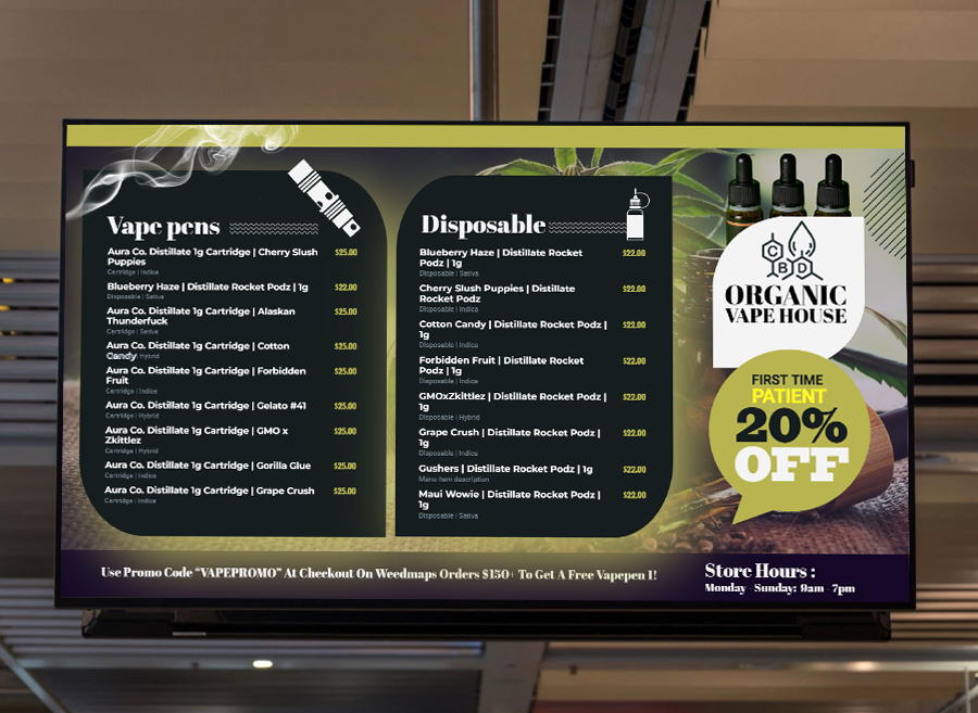 MenuRepo | Design vape digital menu for digital signage display or smart tv