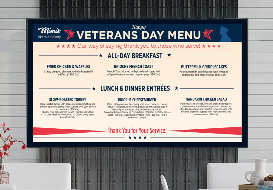 MenuRepo | Veterans day digital signage restaurant menu template