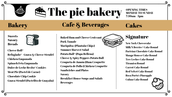 Bakery menu