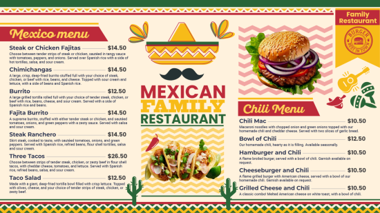 Mexican menu