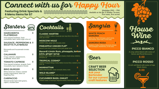 Happy hour menu