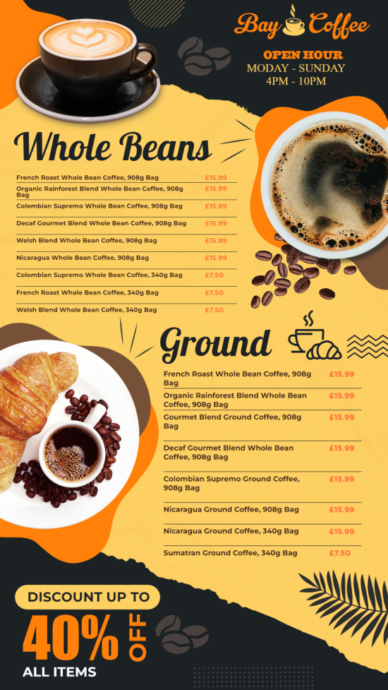 CreativeÂ Coffee Drinks menu template for digital menu boards