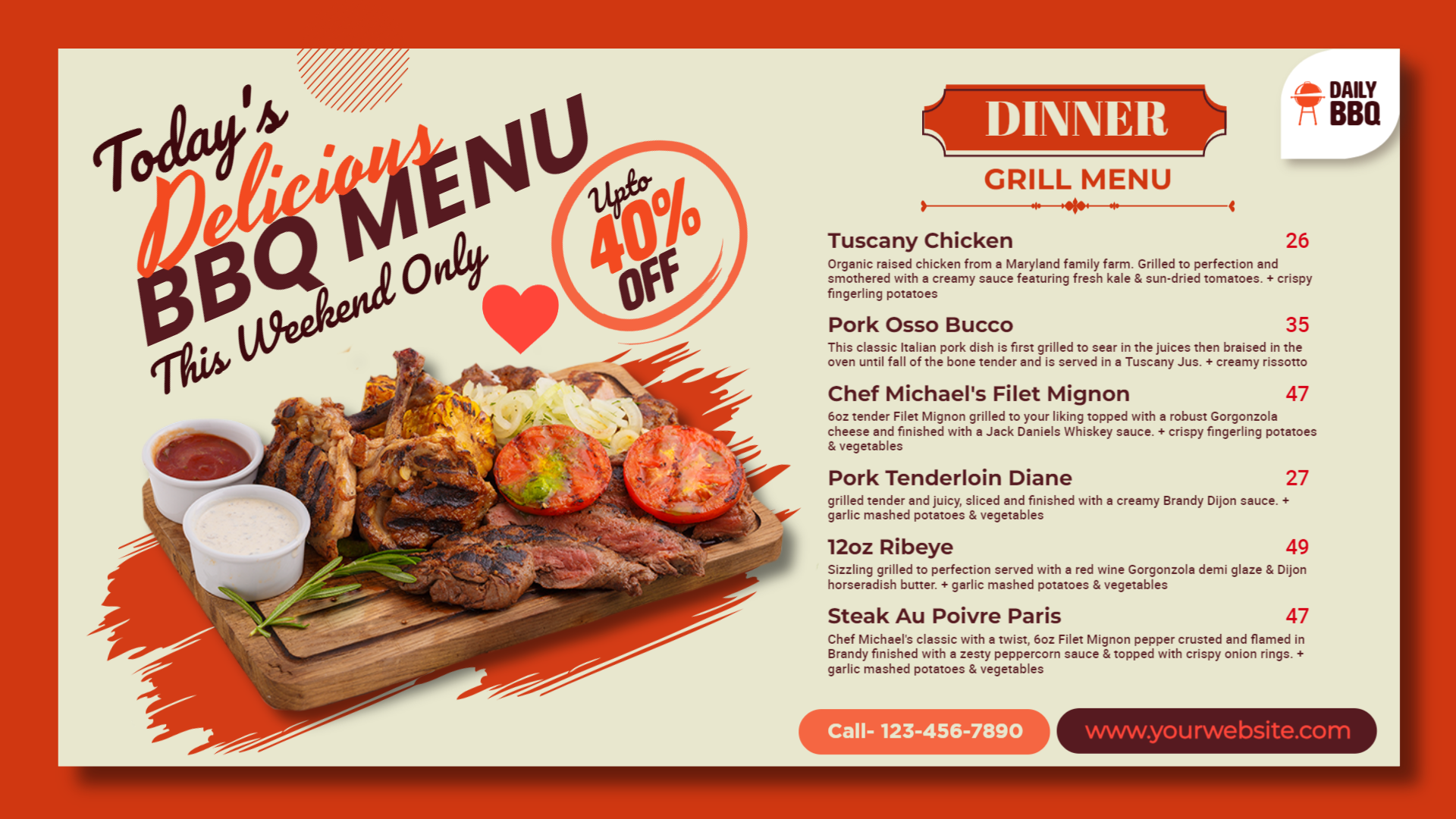 Bbq grill dinner menu