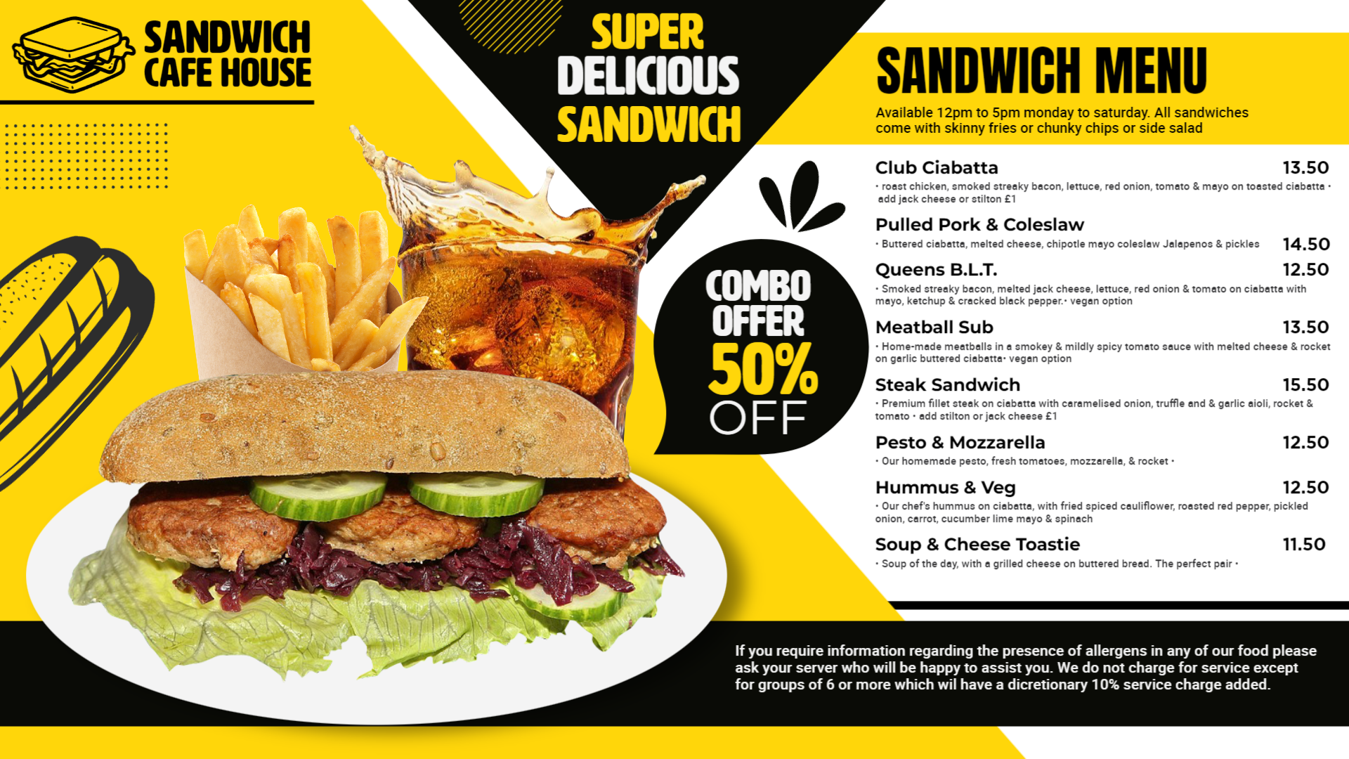 Sandwich menu