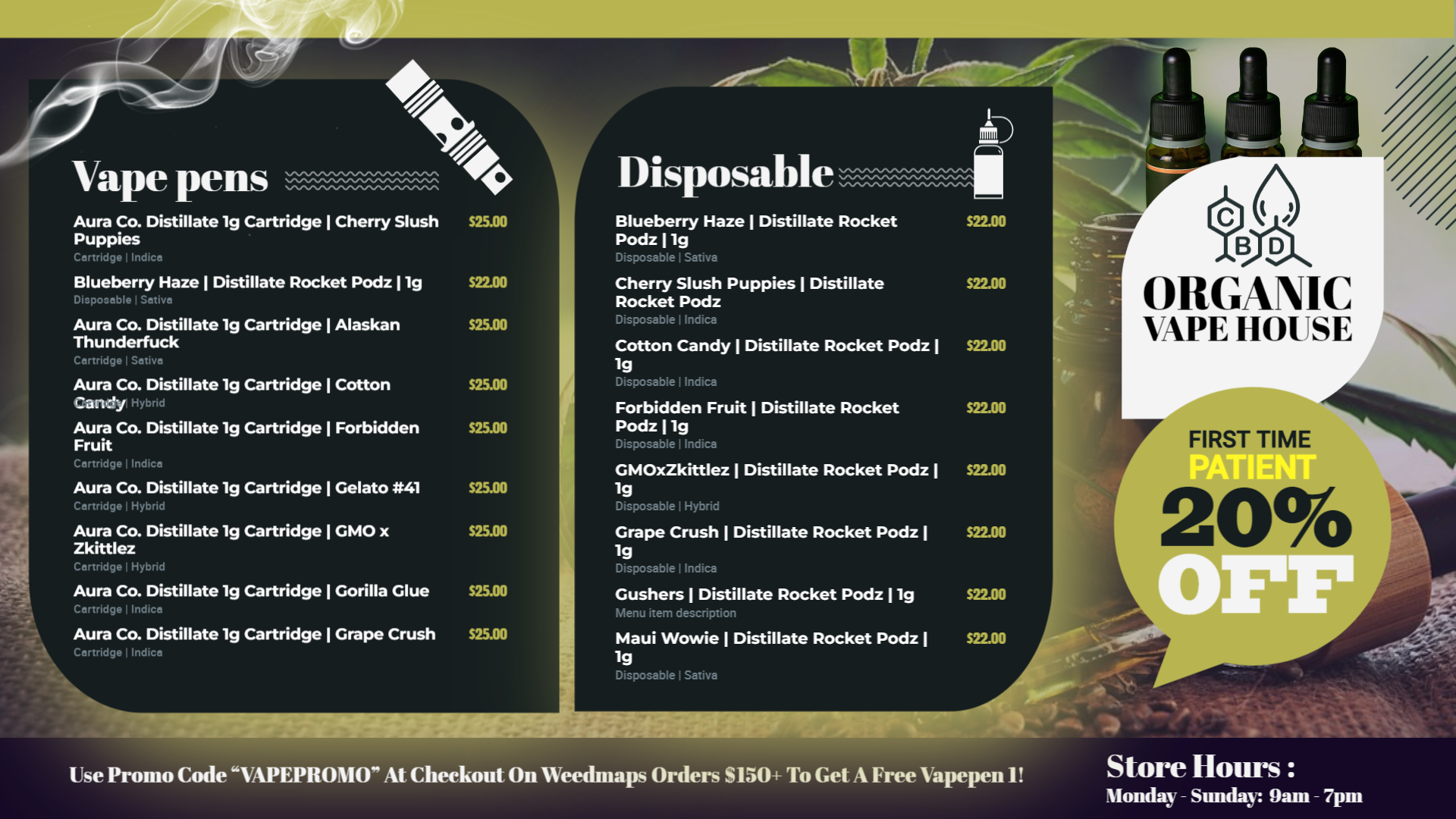 Dispensary Vape Menu