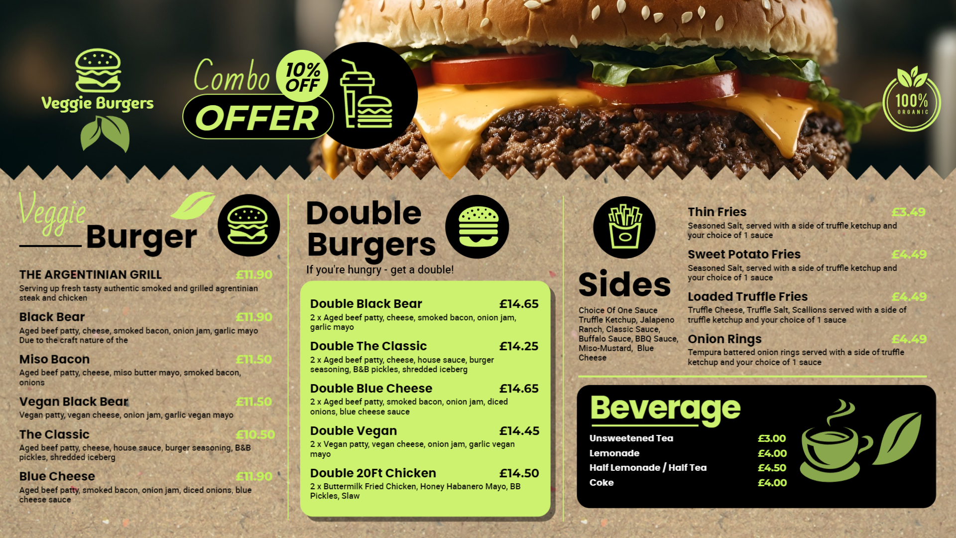 Veggie burger digital menu template