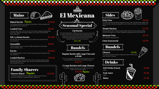 Hand drawn Mexican chalk menu