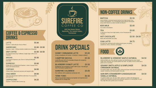 Simple Coffee menu