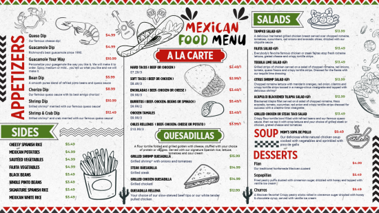 Sketch style Mexican restaurant menu