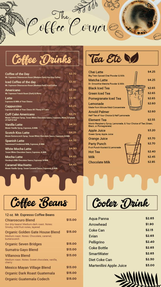 Creative Coffee Drinks menu template