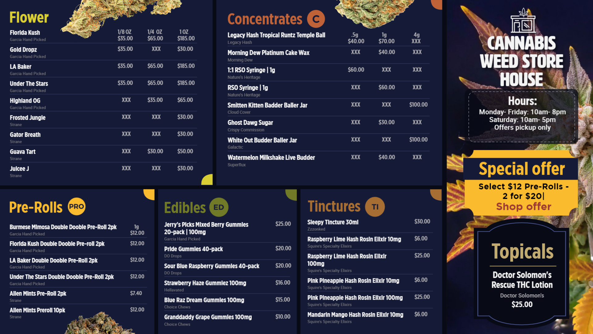 Simple cannabis weed digital menu ideas