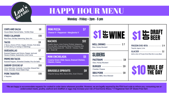 Happy Hour Digital Menu