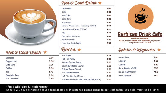 Hot & Cold Drink digital menu