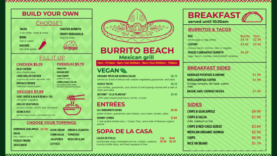 Mexican grill digital menu idea