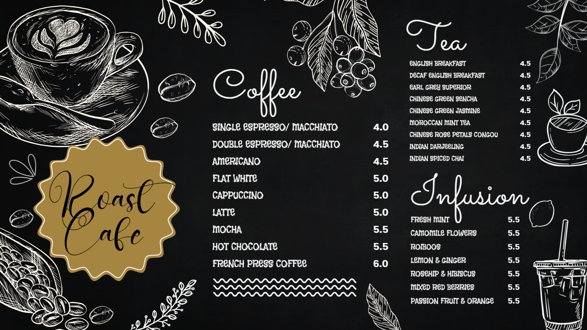 Free customize coffee chalk menu template