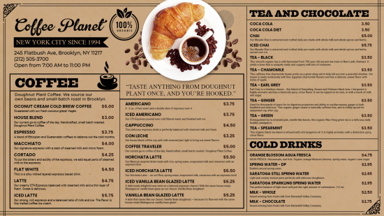 Tea & Coffee digital menu 