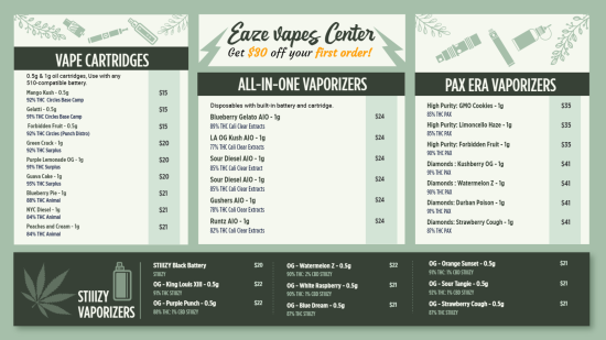 Best vapes digital menu Template