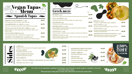 Customizable Creative Vegan Tapas Menu