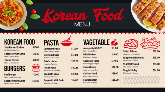 Korean Digital Food Menu Design Template