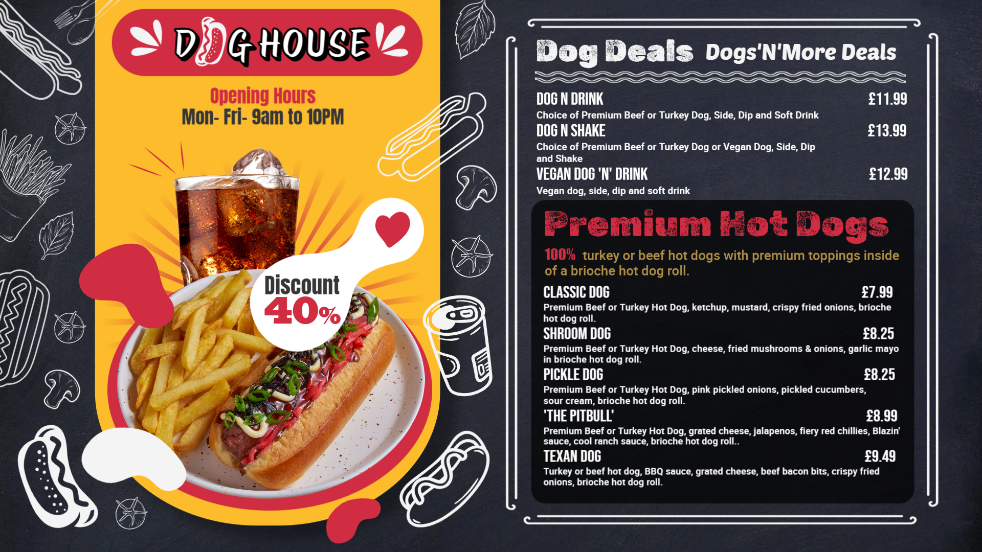 Chalk menu board design for Hotdog