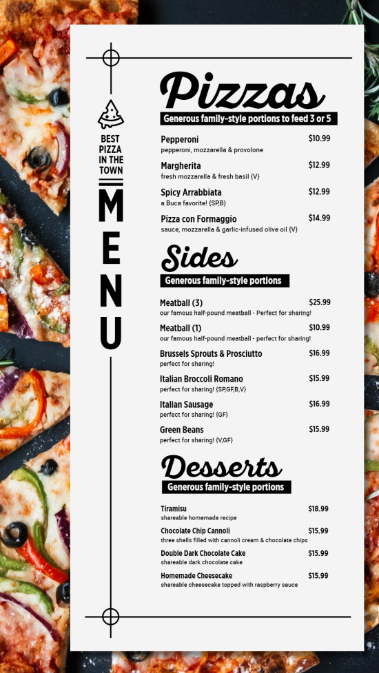 Elegant Simple Digital Pizza Menu Board Template