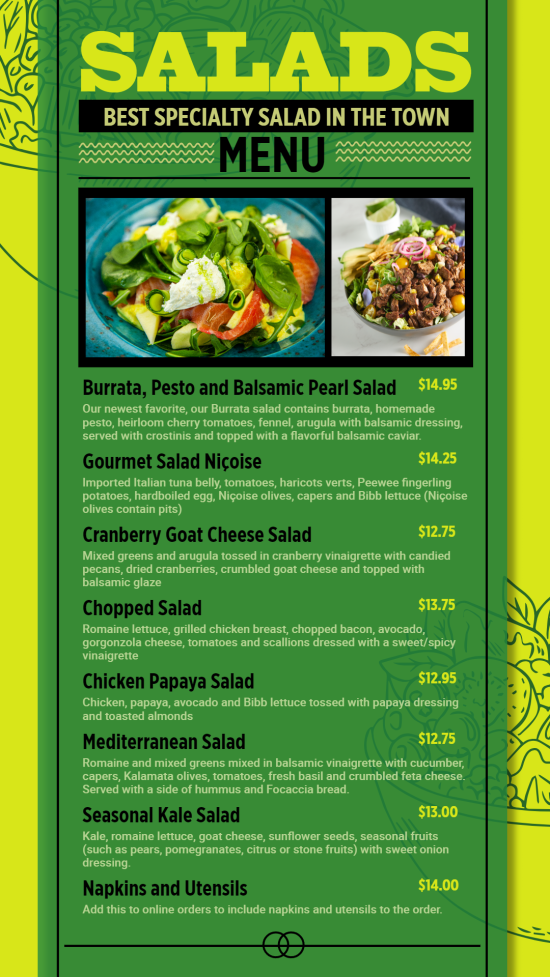 Elegant  Simple Digital Signage Salads menu Design