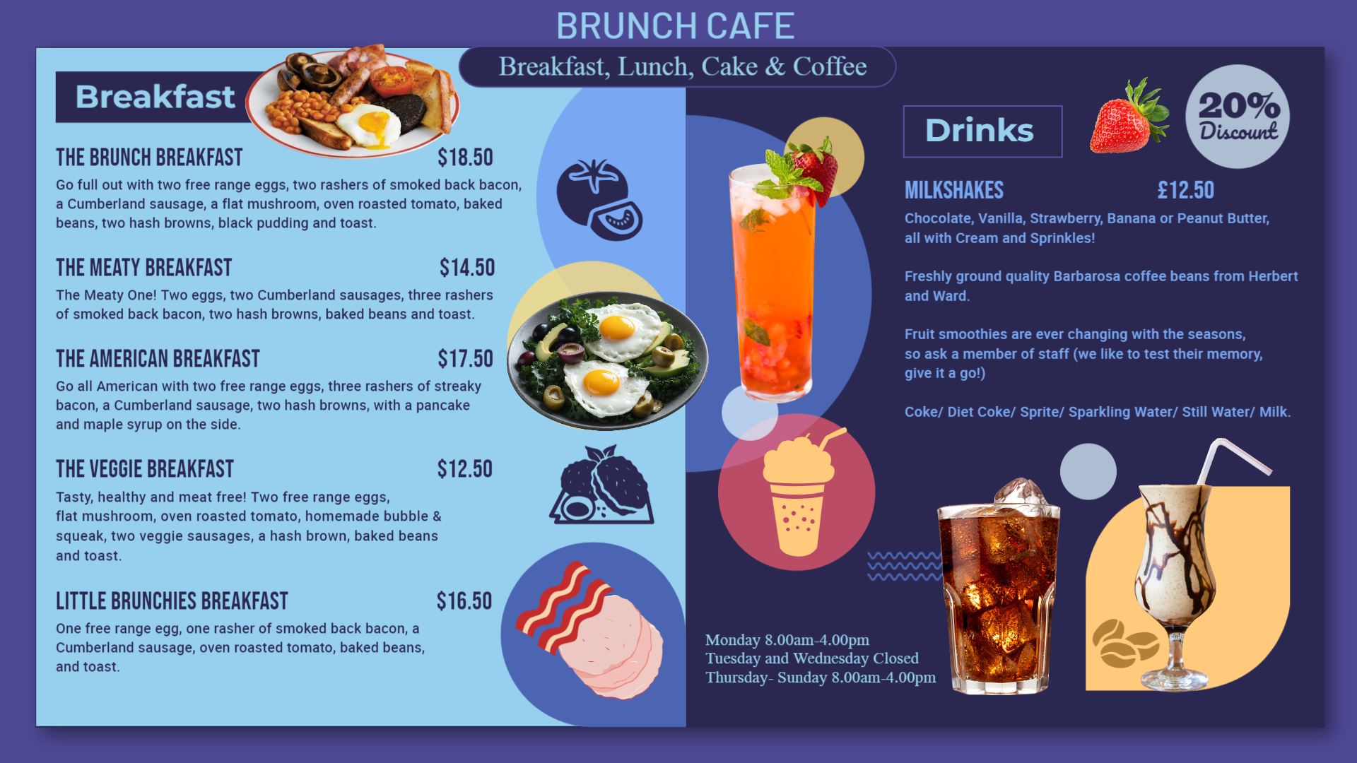 Brunch menu for restaurant