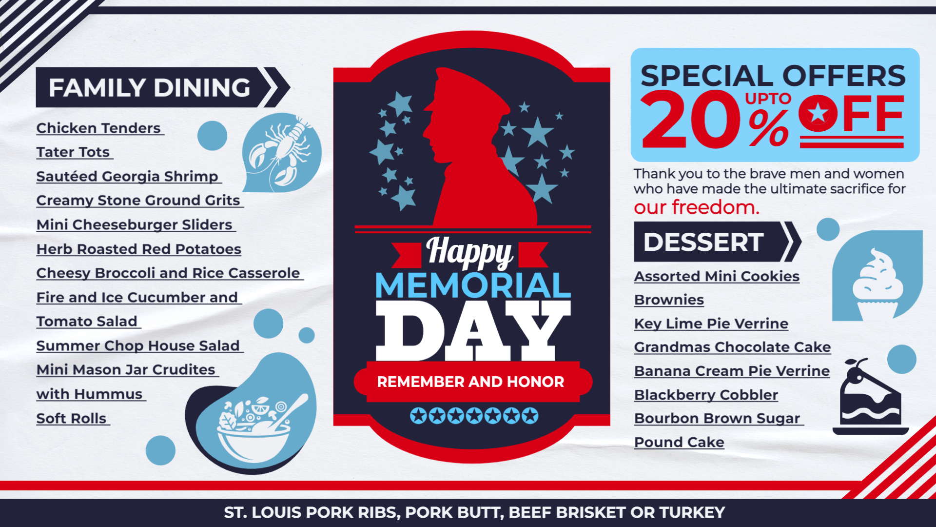 Memorial day restaurant menu