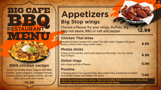 BBQ wings digital menu Template