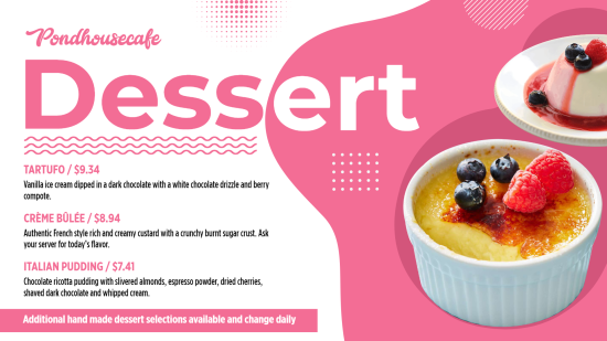 Free Editable Dessert menu Ideas