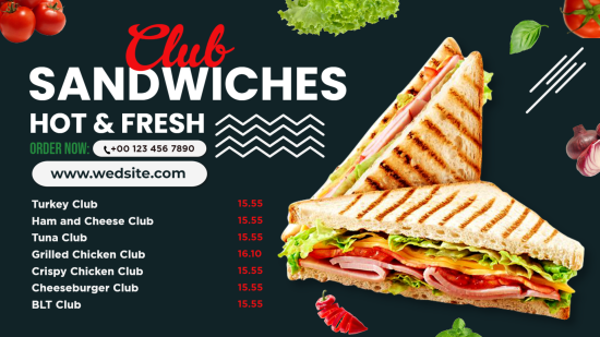 Free Club Sandwiches Menu Board Template