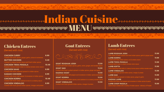 Free download Indian Cuisine digital Menu Ideas