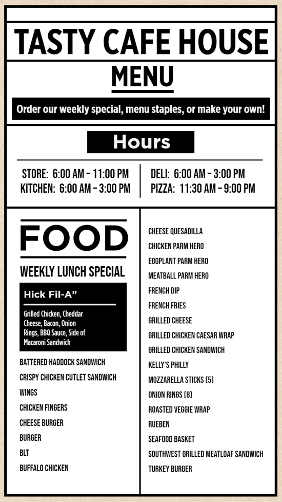 Simple Weekly Lunch Special Digital Menu Template