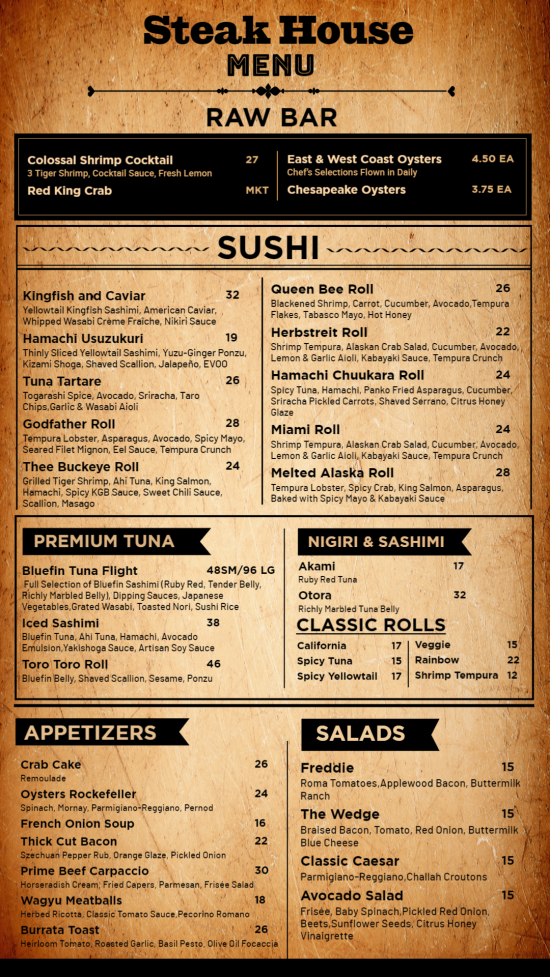 Retro/vintage Steak House Digital menu