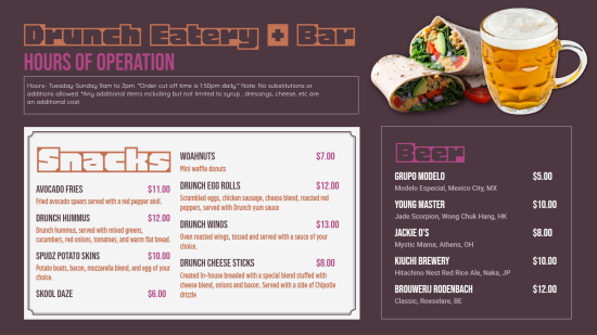 Amazing digital Snack bar menu Design Ideas 