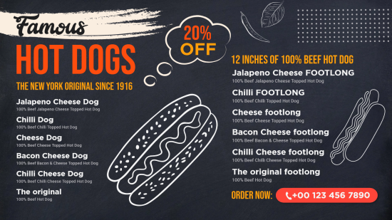 Famous Hot Dogs digital menu template