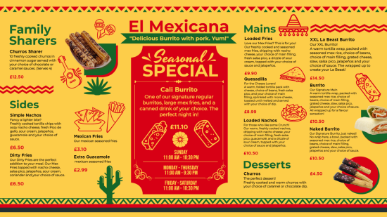 Mexican menu board design