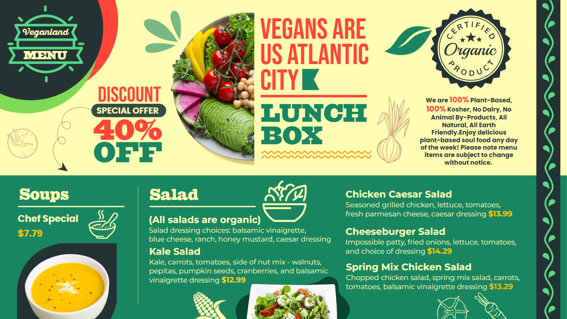 Vegan restaurant menu design