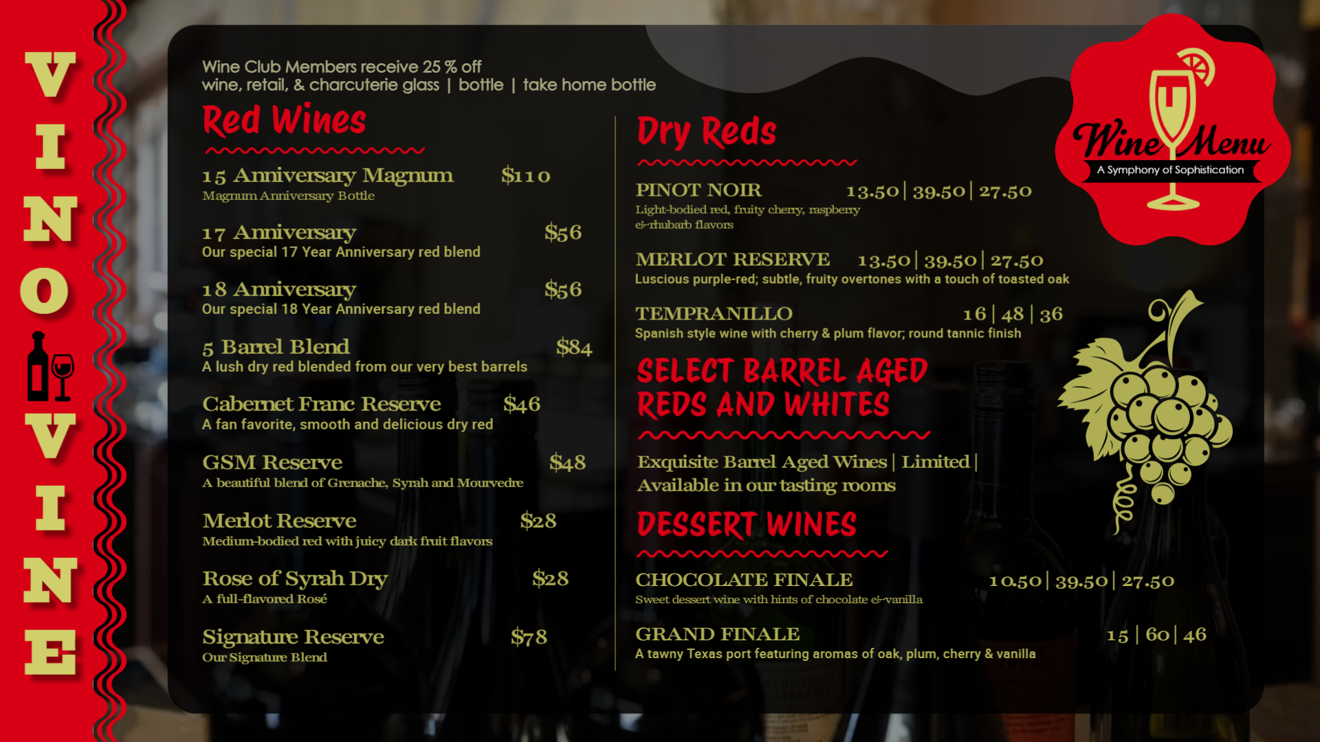 Wine menu design