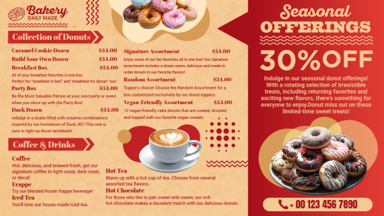 Bakery menu design for