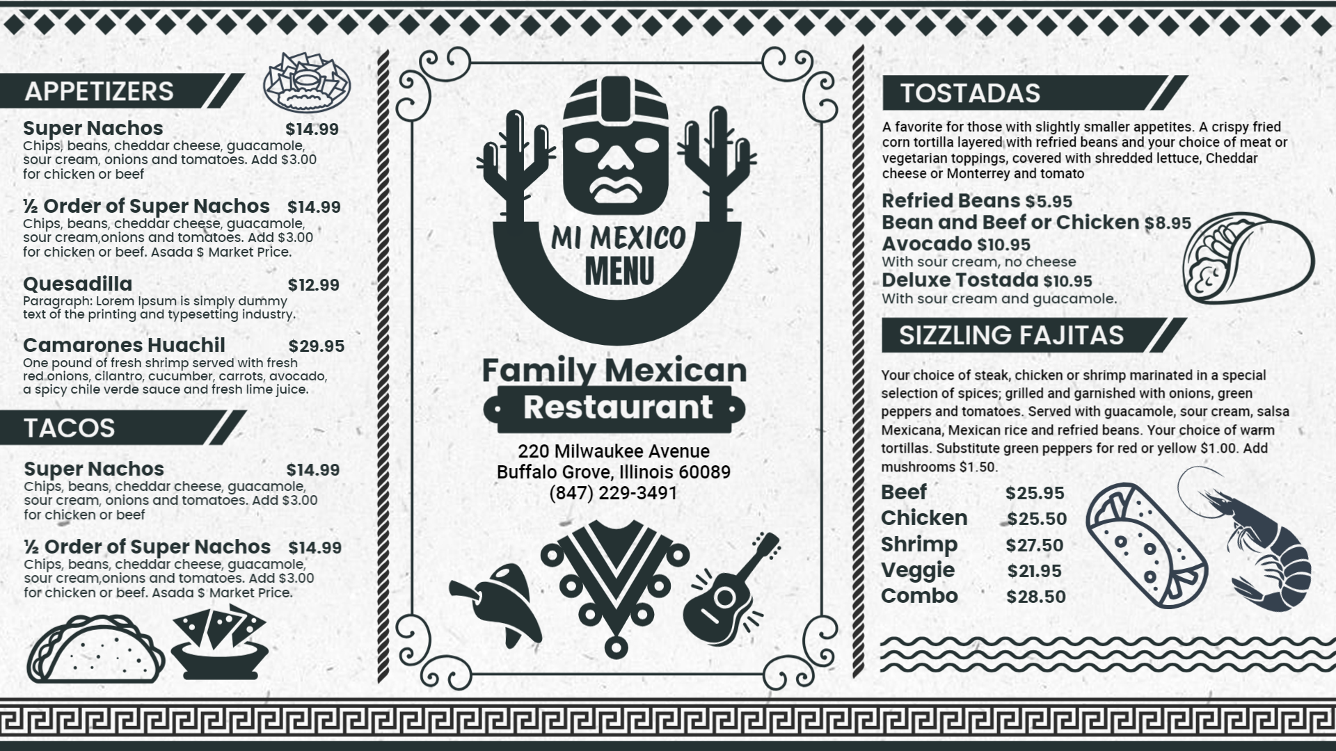 Mexican food menu design template for free