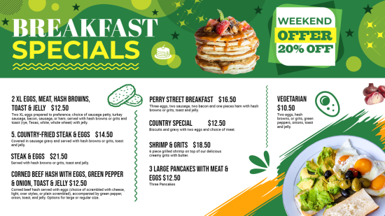 Breakfast Specials menu