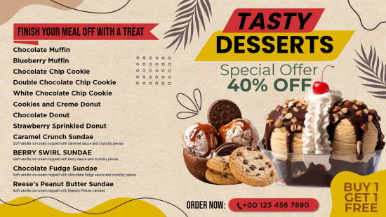 Creative Dessert with Ice cream digital signage menu template