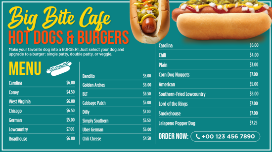 Free Editable Hot Dog Digital display Menu Design