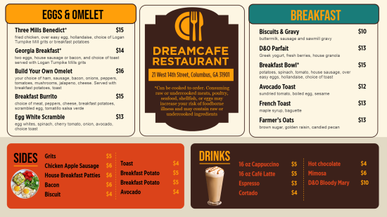 Breakfast Digital menu design