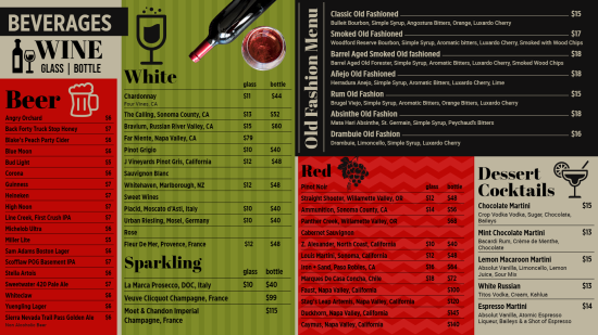 Beverages digital menu design