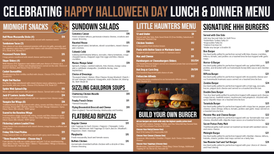 Celebrating Happy Halloween Day Lunch and Dinner menu