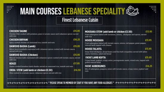 Lebanese signage food menu